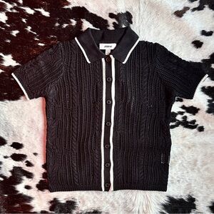 Jason Wu Black Cable Knit Button-Down Shirt